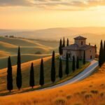 Luxury Villas Italy le Collectionist — Val d’Orcia sunset terrace view.