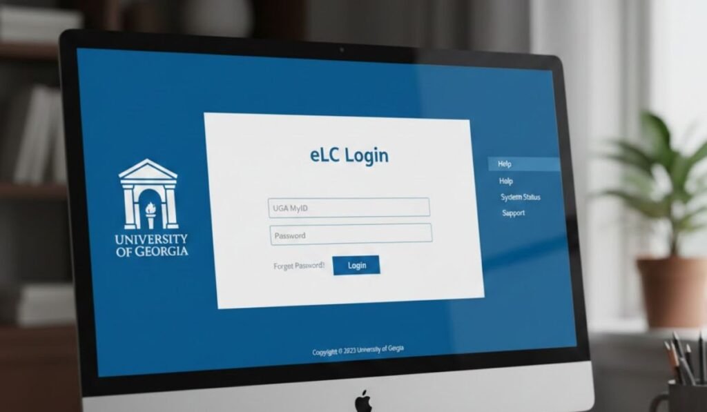 Step-by-step UGA eLC login screen for secure University of Georgia LMS access.]