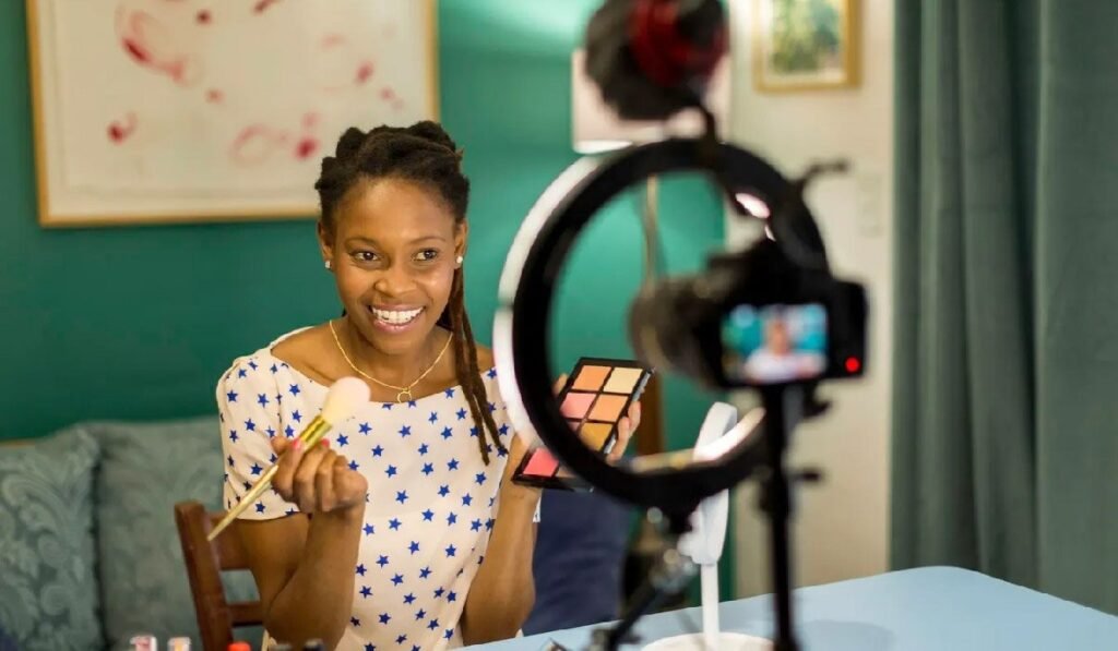 Babydollkaila creating content, showcasing her dreamy fashion setup.